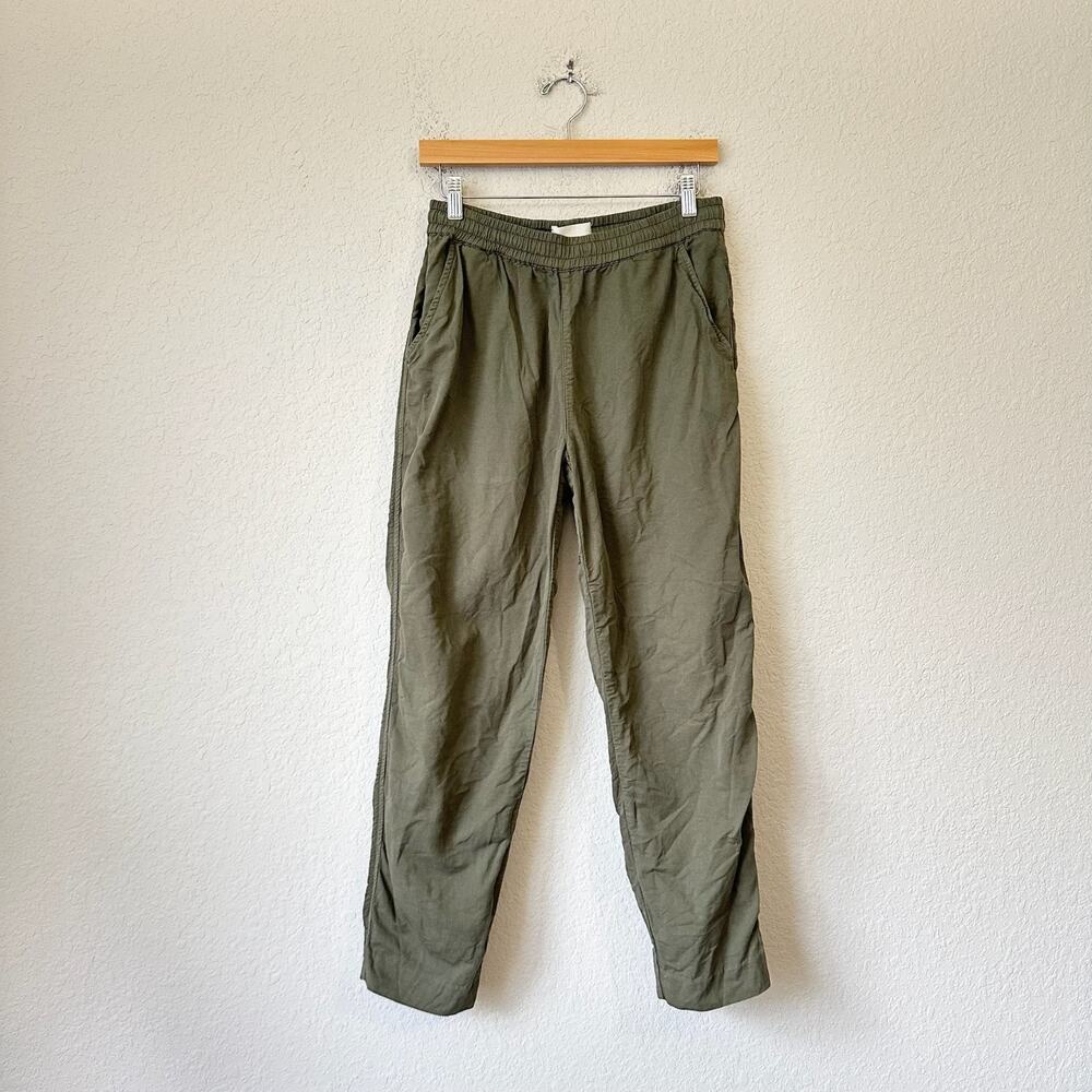 FOLK Chino Pants Olive Green Elastic Waist Cotton Linen Tapered